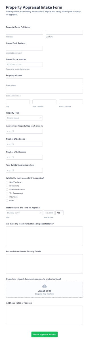 Property Appraisal Intake Form Template