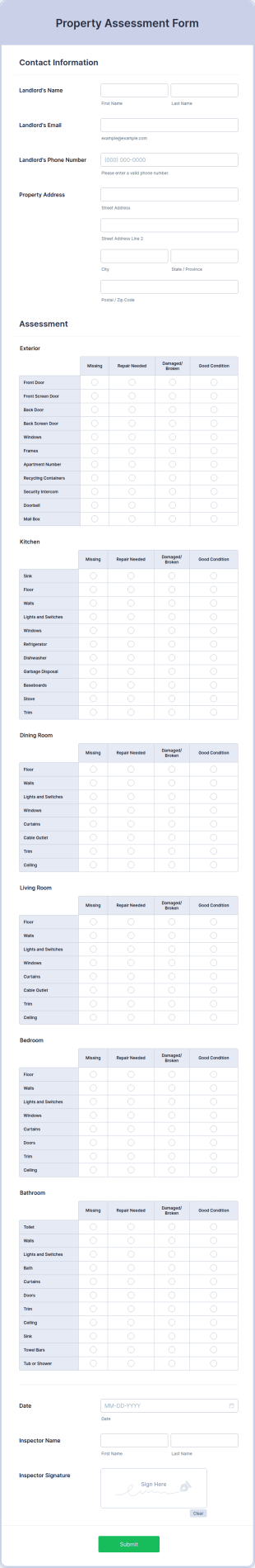 Property Assessment Form Template