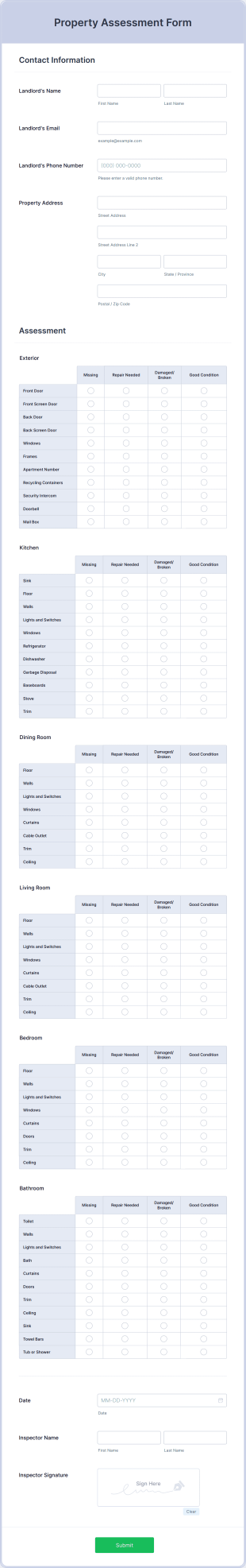 Property Assessment Form Template