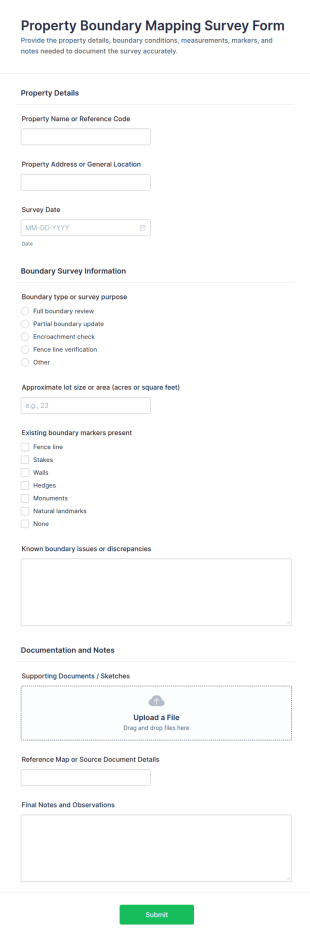 Property Boundary Mapping Survey Questionnaire Form Template