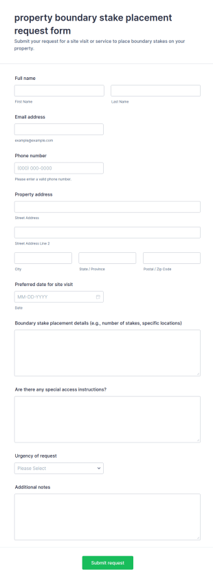 Property Boundary Stake Placement Request Form Template