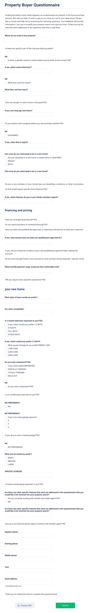 Property Buyer Questionnaire Form Template