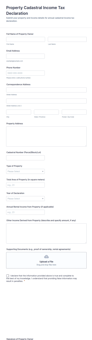 Property Cadastral Income Tax Declaration Form Template