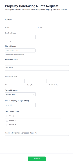 Property Caretaking Quote Request Form Template