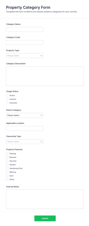 Property Category Form Template