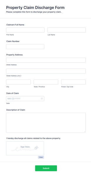 Property Claim Discharge Form Template