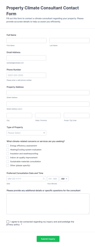Property Climate Consultant Contact Form Template