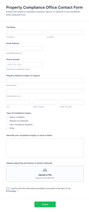 Property Compliance Office Contact Form Template