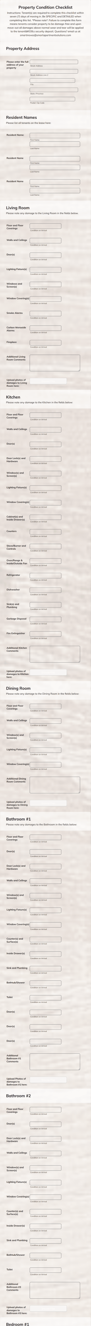 Property Condition Checklist Form Template