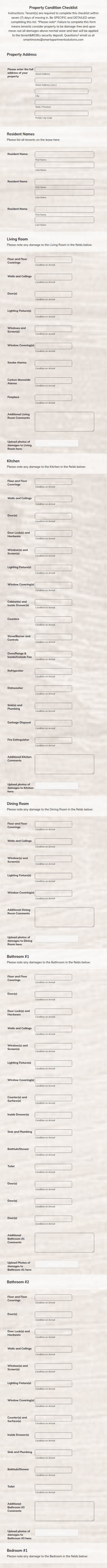 Property Condition Checklist Form Template