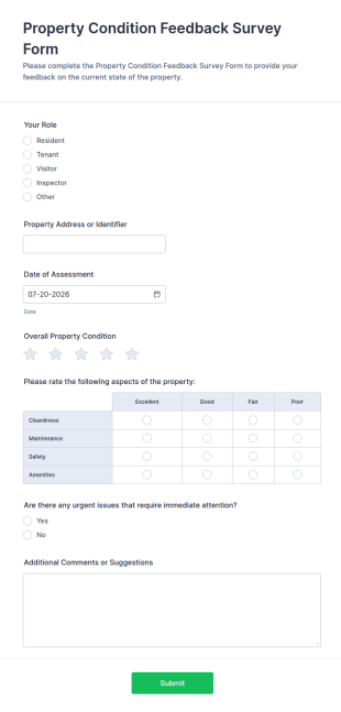 Property Condition Feedback Survey Form Template