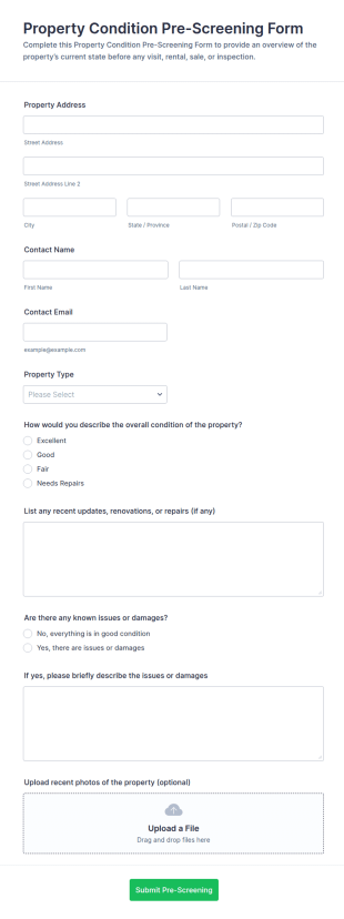 Property Condition Pre Screening Form Template