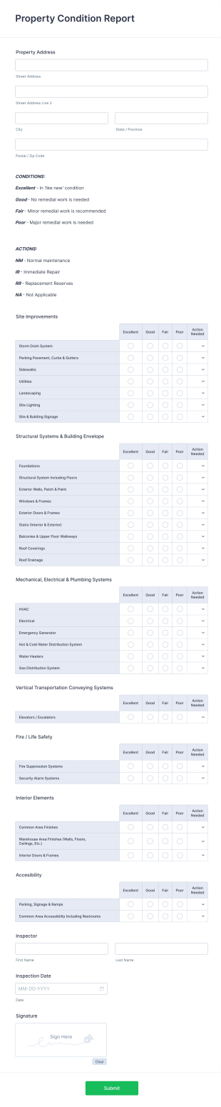Property Condition Report Form Template