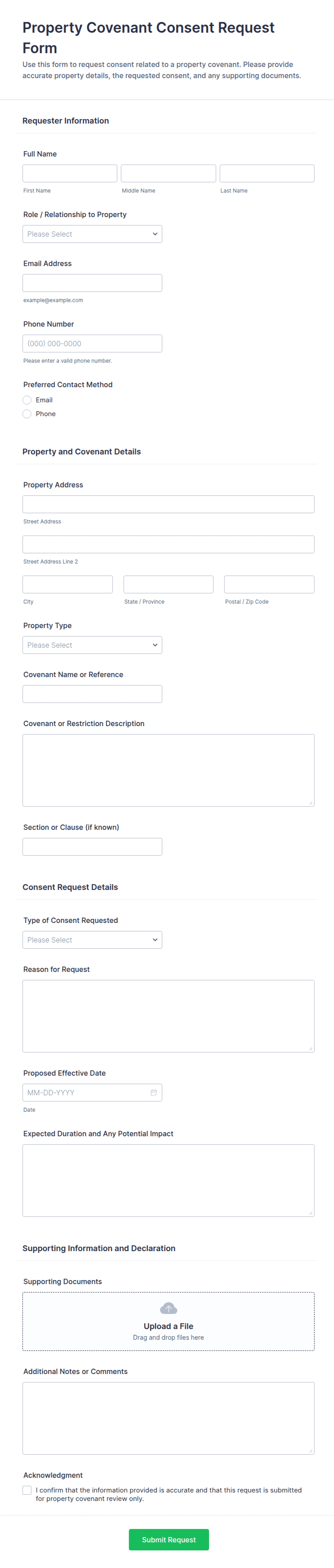 Property Covenant Consent Request Form Template | Jotform