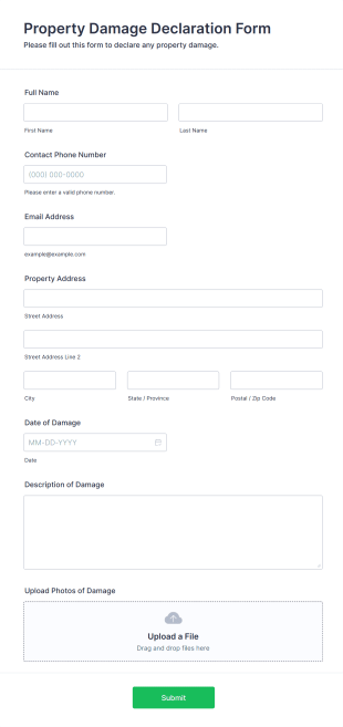 Property Damage Declaration Form Template