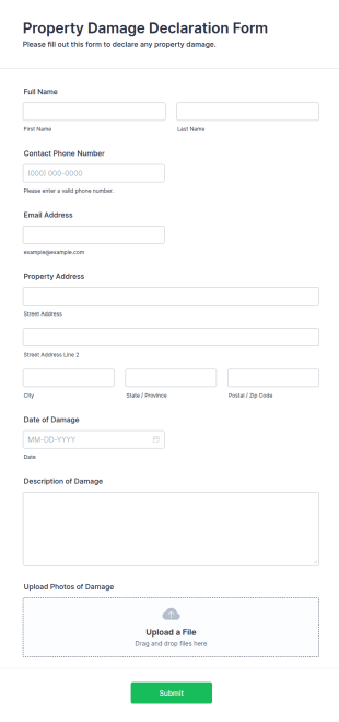 Property Damage Declaration Form Template