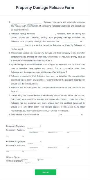 Property Damage Release Form Template