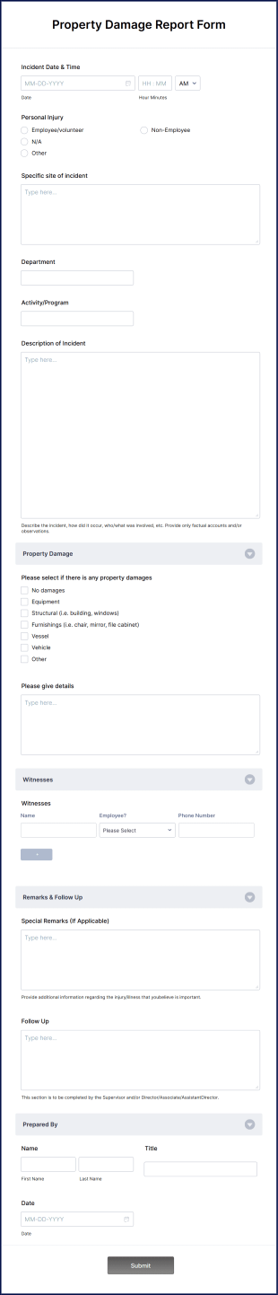 Property Damage Report Form Template