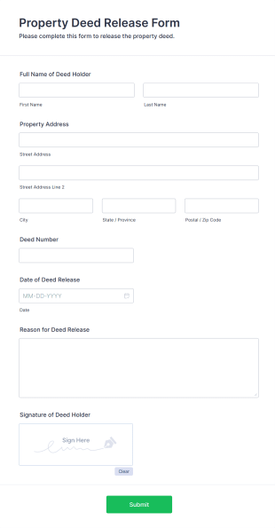 Property Deed Release Form Template