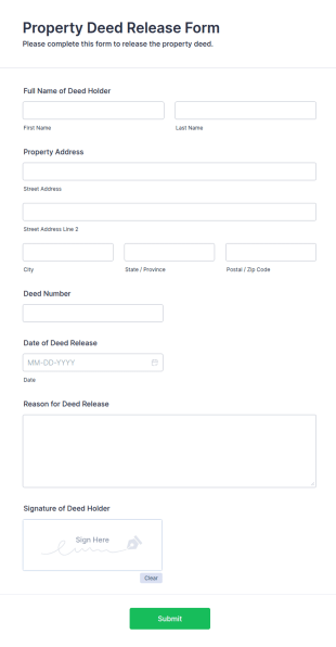 Property Deed Release Form Template