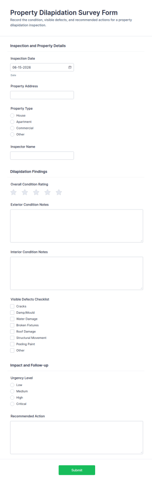 Property Dilapidation Survey Form Template