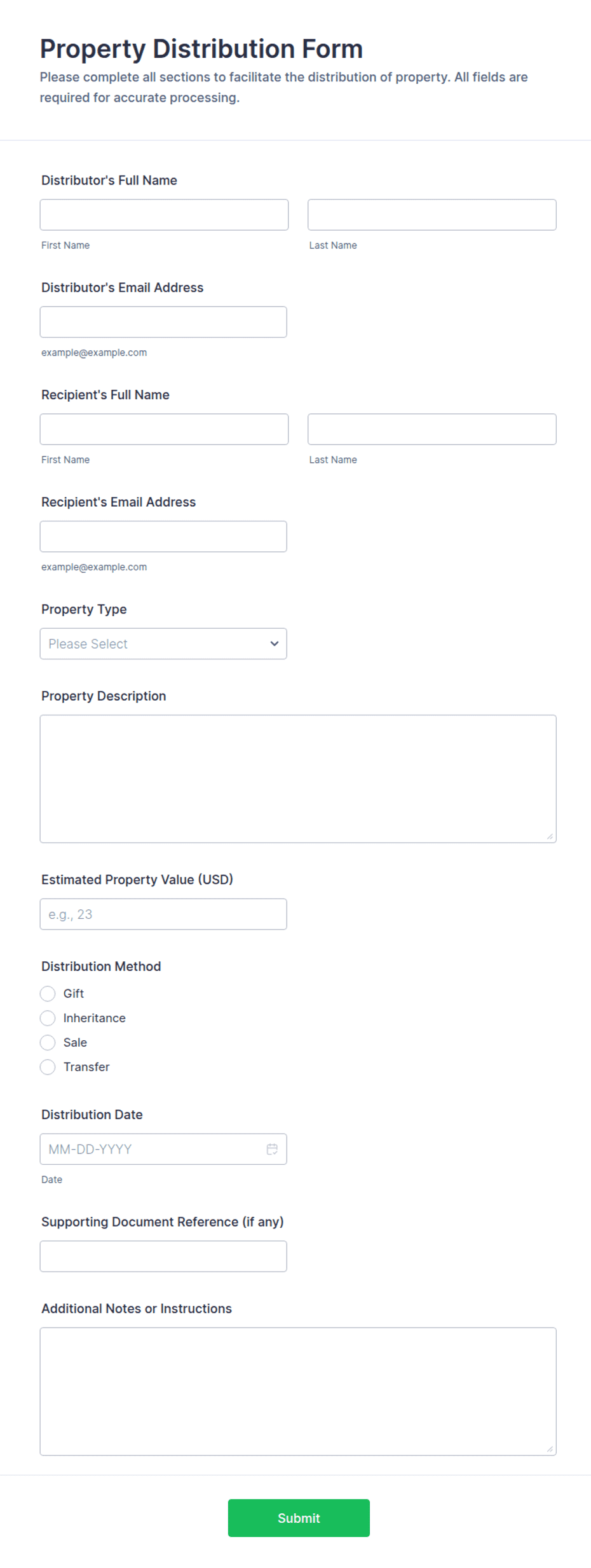 Property Distribution Form Template | Jotform