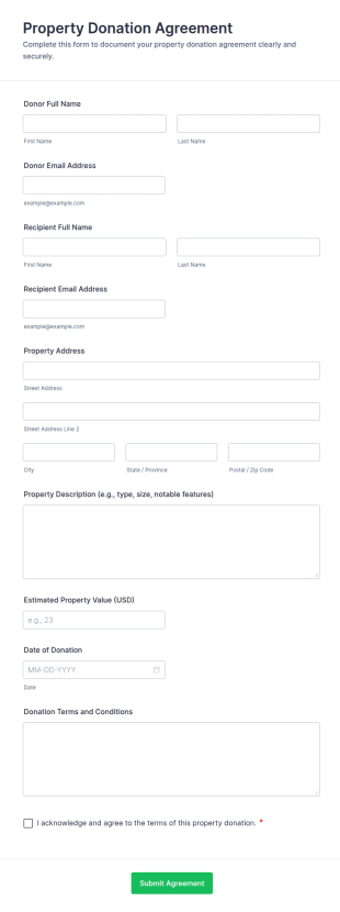 Property Donation Agreement Form Template
