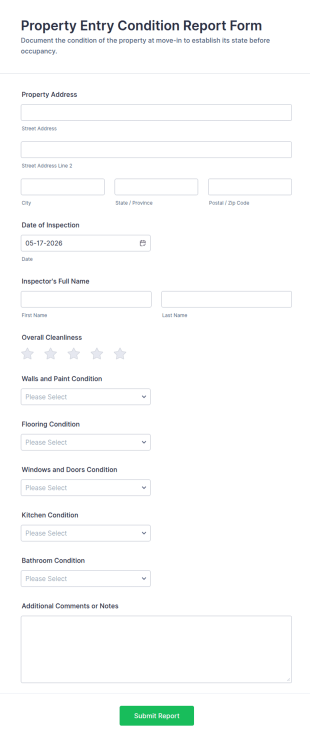 Property Entry Condition Report Form Template