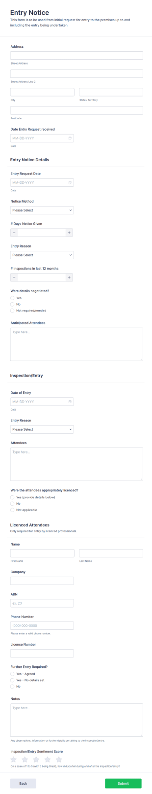 Property Entry Notice Form Template