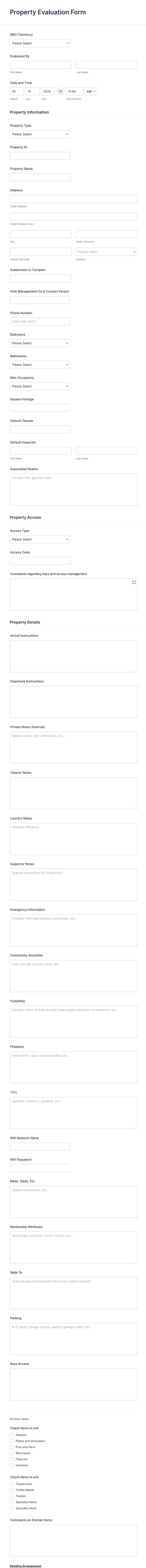 Property Evaluation Form Template