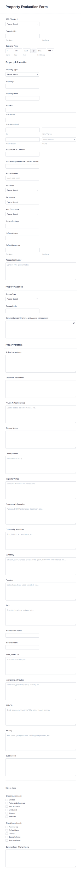 Property Evaluation Form Template