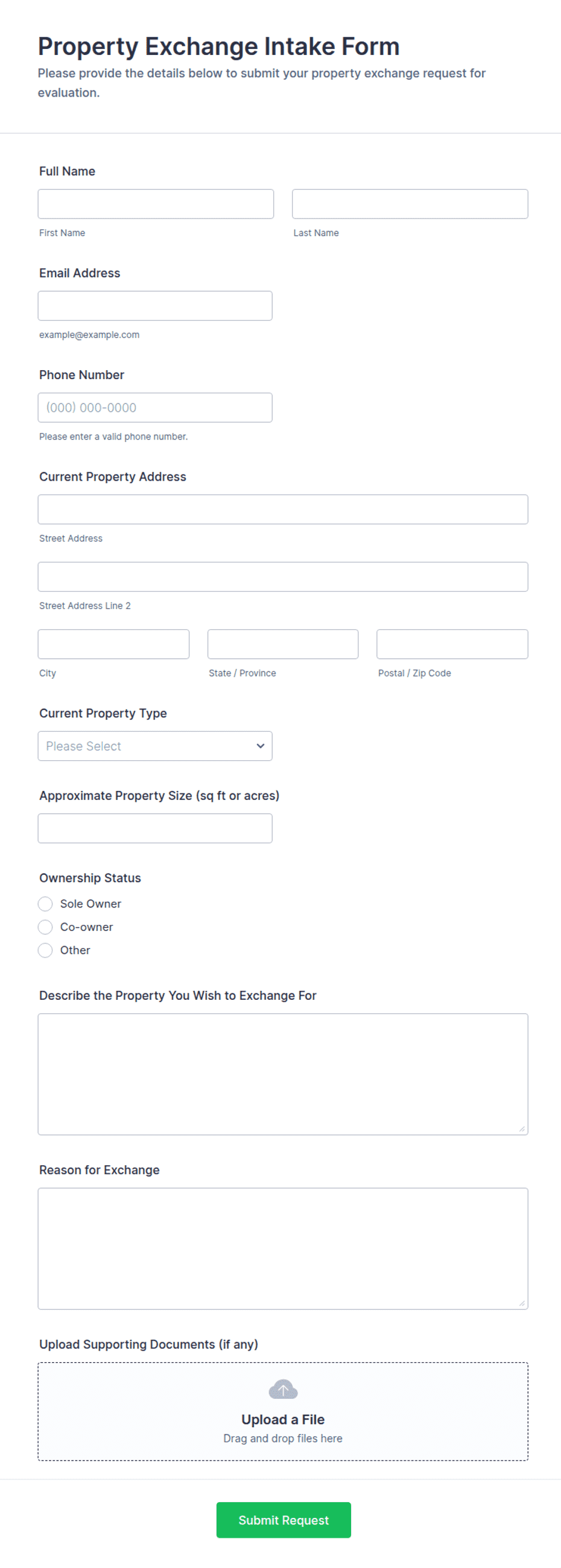Property Exchange Intake Form Template | Jotform