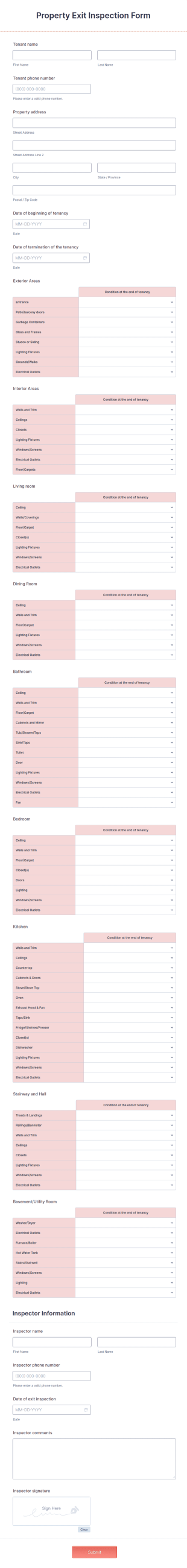 Property Exit Inspection Form Template
