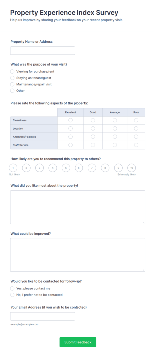 Property Experience Index Survey Form Template