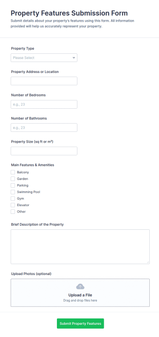 Property Features Submission Form Template