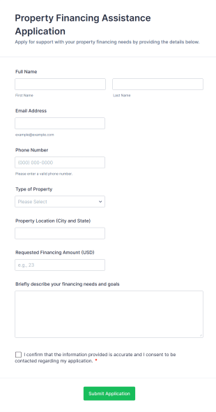 Property Financing Assistance Application Form Template