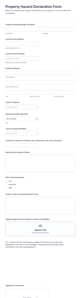 Property Hazard Declaration Form Template