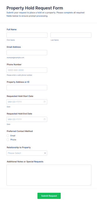 Property Hold Request Form Template
