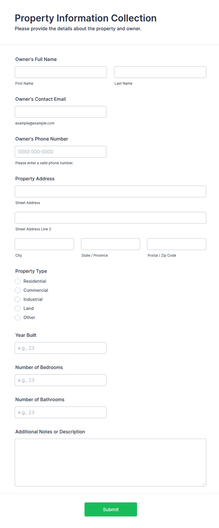 Property Information Collection Form Template | Jotform