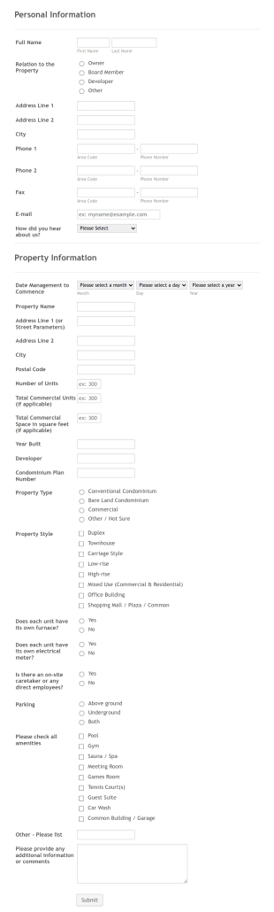 Property Information Form Template