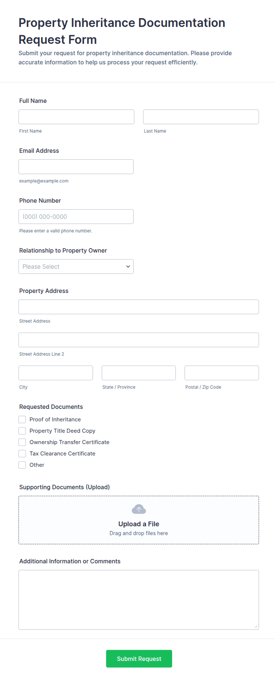 Property Inheritance Documentation Request Form Template | Jotform
