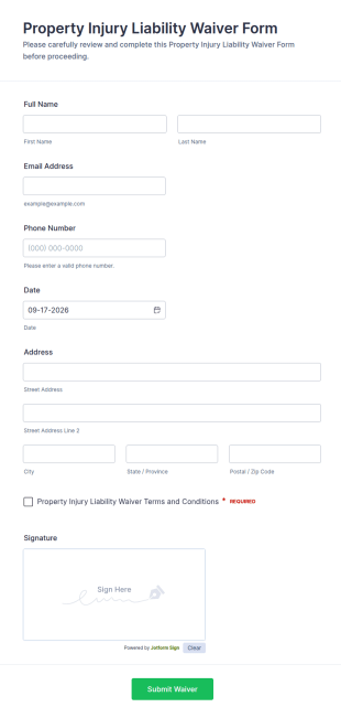 Property Injury Liability Waiver Form Template