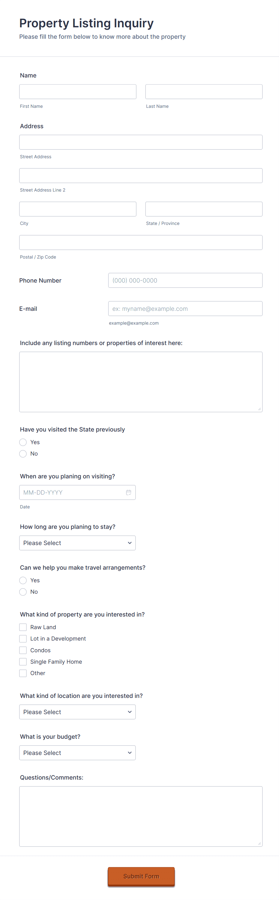 Property Inquiry Form Template | Jotform
