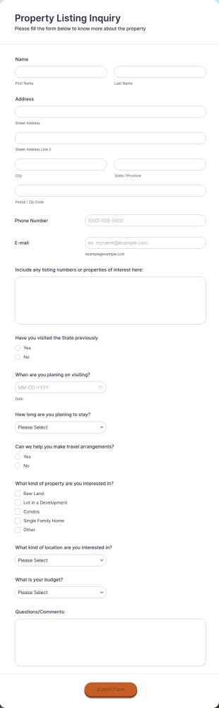 Property Inquiry Form Template