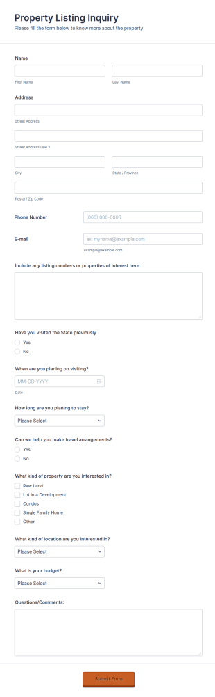 Property Inquiry Form Template