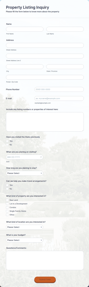 Property Inquiry Form Template