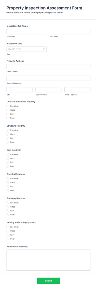 Property Inspection Assessment Form Template