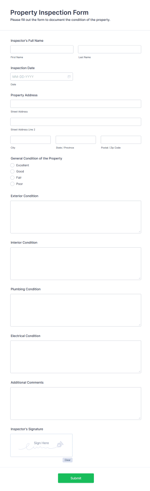 Property Inspection Form Form Template
