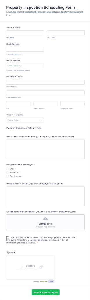 Property Inspection Scheduling Form Template