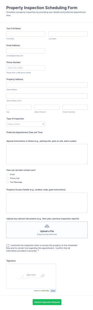 Property Inspection Scheduling Form Template